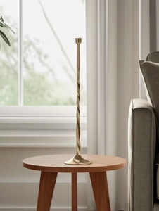 Gold Metal Taper Candle Holder - <b>Tall</b> Twisted Candlestick Stand with Sculptural Design for Elegant Home Decor <b>Table</b> Centerpiece - Product Image 1