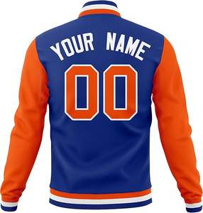 Chaqueta de béisbol universitaria de invierno para hombre, con cuello alto, transpirable, a prueba de viento, en azul oscuro y naranja, 100% algodón. - Product Image 3