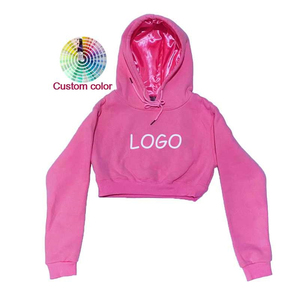 Hoodies décontractés courts sur mesure pour femmes, collection hiver 2026, 100 % coton molletonné, écologiques, respirants, coupe-vent, avec logo frontal - Product Image 2