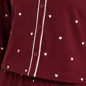 Ensemble pyjama femme bordeaux à manches longues, cardigan court et pantalon large imprimé cœurs, doux, respirant, pour la détente et le sommeil, personnalisable - Product Image 5