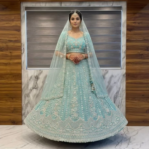 Elegante Lehenga Choli de red suave de primera calidad con elaborado trabajo de pedrería Zarkan, ropa de boda india y pakistaní, con cancan y canvas patta. - Product Image 1