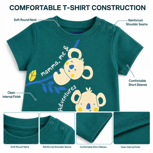 Ensemble T-shirt et short en coton tricoté imprimé koala Foxcotton Club, col rond, tenue décontractée d'été pour homme, vert - Product Image 6