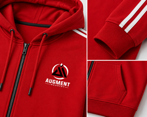 Sweat à capuche sportif rouge avec rayures pour homme |   Sweat-shirt décontracté à fermeture éclair intégrale |   Vêtements de sport avec logo personnalisé - Product Image 3
