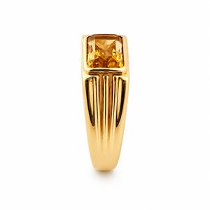 Solid 18K Gold <b>Mens</b> Signet <b>Ring</b> with Emerald Cut Yellow Citrine Gemstone High Polish Classic Statement Wedding Party Gift <b>Ring</b> - Product Image 3