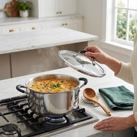 Ensemble de casseroles et poêles en acier inoxydable durable pour cuisine, avec couvercles en verre, compatibles gaz et induction, pour la cuisson à domicile, design écologique