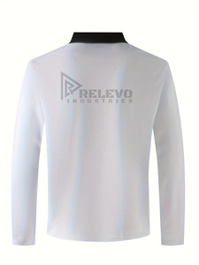 Relevo Industries Men's Long Sleeve <b>White</b> <b>Polo</b> Shirt With Zip Neck And Chest Pocket Knitted Quick Dry Wear - Product Image 2