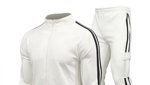 Men's <b>White</b> Tracksuit Full Zip <b>Jacket</b> And Pants Set With Black Stripes Sporty Casual Wear Breathable Polyester Material Spring - Product Image 3