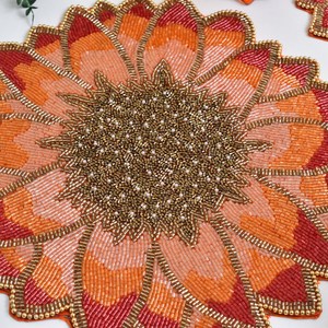 Luxury Handmade Beaded Placemat Sunflower Design <b>Table</b> <b>Mat</b> Decorative Dining <b>Table</b> Decor Wedding Hotel <b>Table</b> Setting Custom Bead - Product Image 4