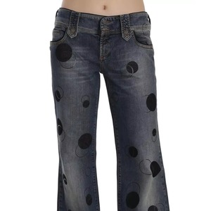 Jean en denim évasé taille haute à motif à pois, délavé, coupe ample, style décontracté, en coton, pour l'automne - Product Image 6