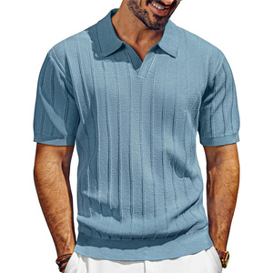 Camiseta de Punto Acanalado para Hombre, Manga Corta, Cuello en V, Frente Liso, Logotipo Personalizado, Cómoda, Informal, para Golf - Product Image 5