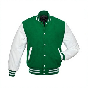 Veste universitaire homme vert-blanc coupe droite col rabattu fermeture boutonnée en polyester et coton style décontracté automne - Product Image 1