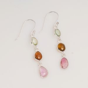 Multi Gemstone <b>Dangle</b> <b>Earrings</b> 925 Sterling <b>Silver</b> Tourmaline Citrine Peridot Faceted Drop Jewelry Dainty Gift For Women - Product Image 1