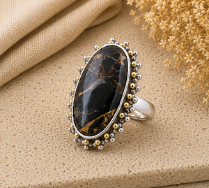 <b>Black</b> Copper Turquoise Silver <b>Ring</b> Handmade Southwestern Western Boho Jewelry for <b>Women</b> Oval Stone Statement <b>Ring</b> Gift - Product Image 5