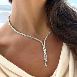 Diamond Lariat Necklaces 24Ctw Emerald Cut Lab Grown Wedding Double <b>Drop</b> 18Inch <b>Box</b> Clasp Luxury Fine Jewelry 14K 18K Solid Gold - Product Image 4