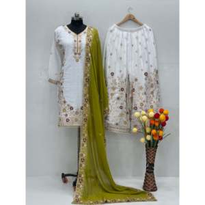 Beau haut Plazzo Dupatta pour femme avec pierre travaillée à la main - Product Image 4