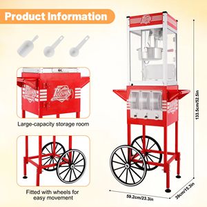 Máquina de Palomitas Comercial de 12oz con Carrito, 3 Botones de Control, 3 Cajas de Almacenamiento para Dulces, 3 Platos - Product Image 2