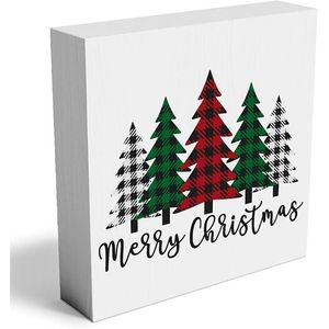 Divertente Scatola in Legno con Alberi di Natale, Targa Rustica, Decorazione per Casa, Mensola, Scrivania, Scritta 'Buon Natale', Decorazione Natalizia - Product Image 1