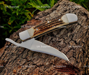 UA Supplies Custom Handmade 440C Stainless Steel High Quality Hunting Industrial Grade Liner <b>Lock</b> Folding Pocket Knife Stag Horn - Product Image 2
