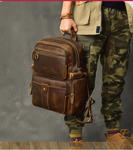 Mens Fashion Genuine Leather Backpack Business Travel Hiking <b>Rucksack</b> with Zipper Closure <b>Waterproof</b> Laptop Backpack - Product Image 3