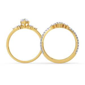 Anillo Elegante de Lujo con Tres Bandas de Moissanita Corte Marquesa y Piedras, Chapado en Oro sobre Plata 925, Joyería de Compromiso para Boda - Product Image 5