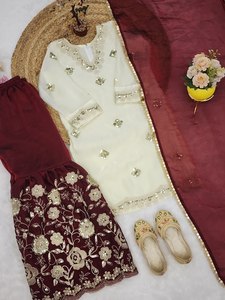 Ensemble de vêtements indiens pakistanais pour filles, en soie Frendy, avec sequins et broderies Zari, séchage rapide, doublure en micro-coton lourd et doux, Kurta Palazzo - Product Image 5