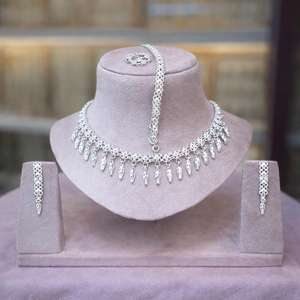 Gold Plated Traditional Floral Necklace <b>Set</b> with Matching Earrings | Indian <b>Bridal</b> <b>Jewelry</b> Wholesale Model 23277 - Product Image 4