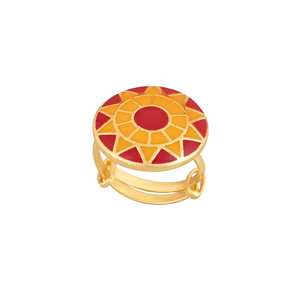 Elegant Gold Plated Red Yellow Enamel <b>Adjustable</b> <b>Ring</b> for Women Round Sun Motif Jewelry Gift Wedding Wear - Product Image 3