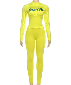 Casual Sporty Women 2 Piece Set <b>Short</b> <b>Top</b> Above Knee Solid Elastic Pants Tracksuit with Letter Print Zip-up Full <b>Sleeve</b> <b>Tops</b> - Product Image 1