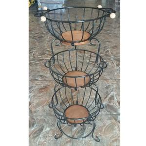 Moderna Cesta de Frutas de 3 Niveles de Metal y Madera, Organizador de Cocina, Tazón de Almacenamiento para Frutas, Verduras, Pan y Bocadillos - Product Image 1