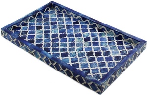 Handcrafted Sustainable Modern Luxury MDF Wood & Resin Inlay <b>Single</b> Tier Decorative Serving Tray for Desk and Tableware - Product Image 3