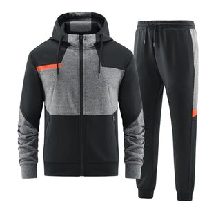 Ensemble de survêtement bleu personnalisé pour hommes, avec veste zippée à col montant et rayures blanches, style sportif, respirant, streetwear d'automne - Product Image 5
