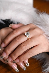 Trendy 925 <b>Silver</b> Big Moissanite <b>Ring</b> with <b>Emerald</b> & Diamond Accents Prong Setting Unisex Engagement & Gift Option - Product Image 2