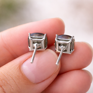 Black Onyx Cushion <b>Stud</b> <b>Earrings</b> 8x8mm Faceted Gemstone Prong <b>Set</b> Minimalist Handmade Jewelry Gift for Her - Product Image 3