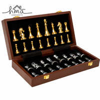 Ensemble de pièces d'échecs de luxe en laiton avec coffret de rangement en bois, figurines d'échecs en métal doré et argenté, collection de jeu de stratégie royale