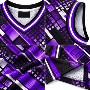 Maillot de basketball géométrique sans manches pour homme, col en V, respirant, séchage rapide, impression par sublimation, 100 % polyester - Product Image 5