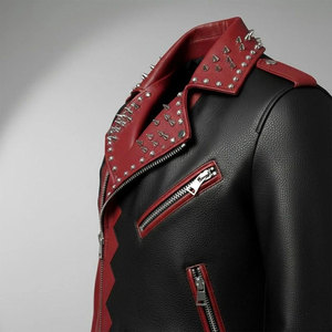 Men’s <b>Punk</b> Studded Two-Tone Leather <b>Jacket</b> Spiked Handmade Leather Gothic Street Wear <b>Jacket</b> Brand New - Product Image 4