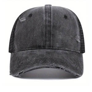 Casquette Trucker en Maille Noire Vintage Délavée et Vieillie avec Bord Effiloché, Logo Personnalisé, Casquette Snapback – Vente en Gros, Fournisseur en Vrac USA, Royaume-Uni, Europe B2B - Product Image 6