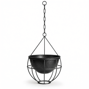 Jardinière suspendue en métal, cage en fer avec pot intérieur et chaîne, noir oxydé, 24 cm, pour fleurs d'intérieur - Product Image 2