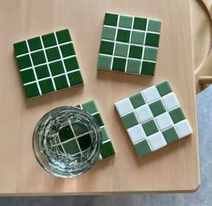 Juego de Posavasos de Vidrio Mosaico de la Colección Chocolate, Hechos a Mano, con Diseño a Cuadros en Tono Marrón, Decoración Moderna para Mesa - Product Image 4