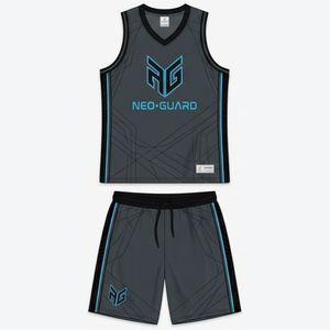 Ensemble de maillots de basket-ball Neo-Guard, imprimé géométrique noir, col en V, sans manches, évacuation de l'humidité, vente en gros, vêtements de sport unisexes pour adultes - Product Image 1