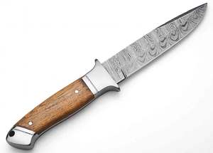 Couteau de camping artisanal en acier Damas, manche en bois, pommel en acier - Product Image 6
