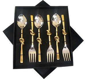 Elegant Stainless Steel Spoon <b>Fork</b> Set with Gold Floral Handles Premium Dining Cutlery - Product Image 2