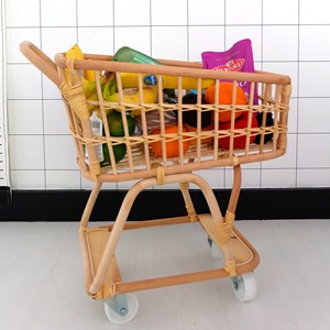 Jouets de supermarché pour jeu d'imitation, mini chariots de courses en rotin, chariot de supermarché pour jeu de rôle bébé - Product Image 3