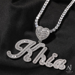 Collar con Colgante de Letra Personalizada, Dije de Corazón, Moissanita, Cadena de Platino, Chapado en Oro, Joyería Hip Hop Unisex, Regalo de Aniversario - Product Image 6