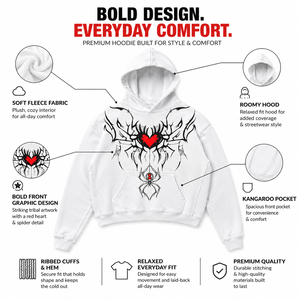 Sudadera con Capucha Oversize Unisex Optic White con Gráfico de Corazón de Araña, de Forro Polar Pesado, Estilo Urbano Personalizado - Product Image 5