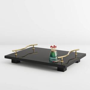 Plateau de rangement contemporain en acier inoxydable noir et or pour salon, salle de bain, bureau, centre de table et décoration intérieure moderne - Product Image 6