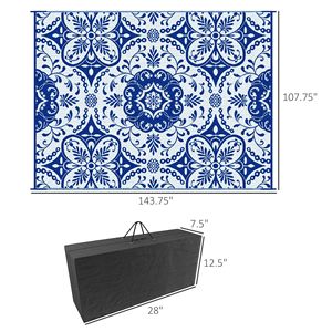 Tappeto da esterno/patio per camper 12x15 blu e bianco, floreale, a pelo lungo, intrecciato, con borsa per il trasporto - Product Image 3