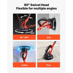 Ponceuse électrique sans fil 450W pour plaques de plâtre avec aspiration des poussières, 7 vitesses variables (0-160), outil de décapage de plafonds popcorn - Product Image 4