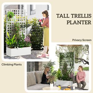 White 35\" X 16\" X 70\" Galvanized Raised Garden Bed <b>Planter</b> Box with Trellis for Climbing Plants & <b>Vegetable</b> Vines - Product Image 5