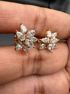 Pendientes de flor con diamantes cultivados en laboratorio, corte pera y marquesa, para mujer, oro macizo de 14K, regalo de aniversario para ella, joyería personalizada - Product Image 5